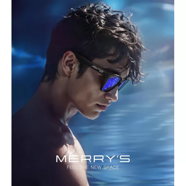 MERRYS Classic Square Polarized Sunglasses For Men Women Fashion Trend Sports Sunglasses S9013Black FrameBlue Mirror Polarized Lens