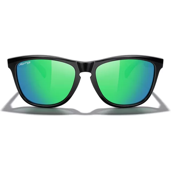 MERRYS Classic Square Polarized Sunglasses For Men Women Fashion Trend Sports Sunglasses S9013Black FrameGreen Mirror Polarized Lens
