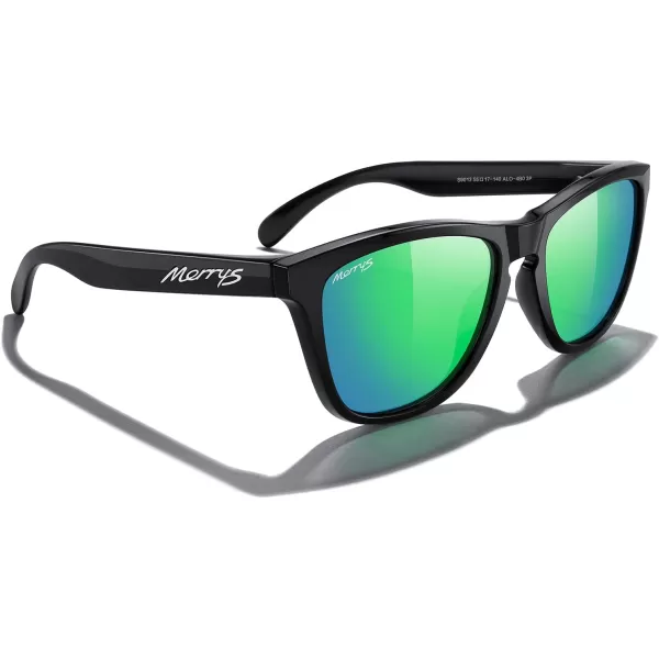 MERRYS Classic Square Polarized Sunglasses For Men Women Fashion Trend Sports Sunglasses S9013Black FrameGreen Mirror Polarized Lens