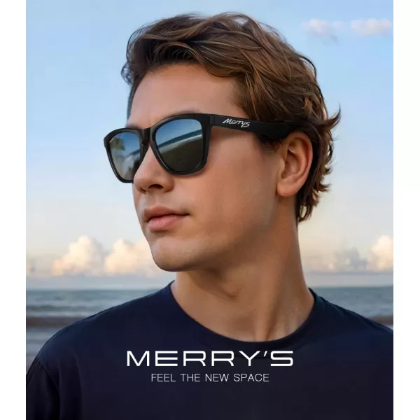 MERRYS Classic Square Polarized Sunglasses For Men Women Fashion Trend Sports Sunglasses S9013Black FrameSilver Mirror Polarized Lens