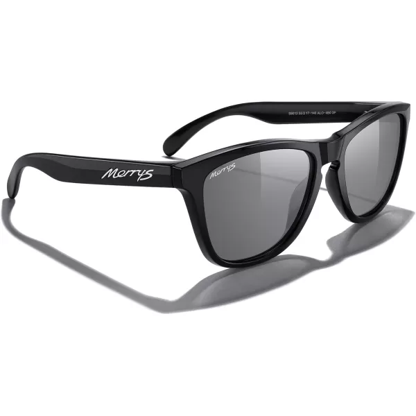 MERRYS Classic Square Polarized Sunglasses For Men Women Fashion Trend Sports Sunglasses S9013Black FrameSilver Mirror Polarized Lens