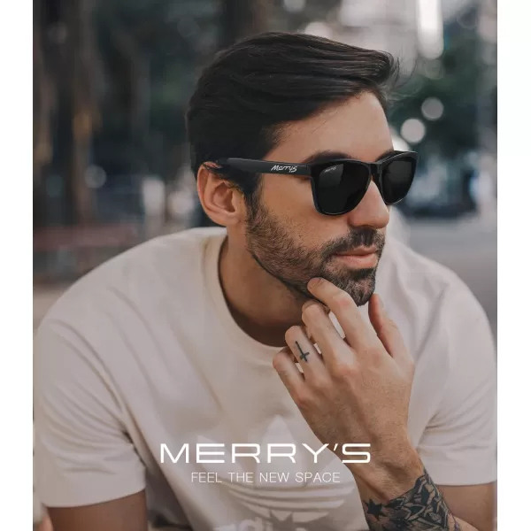 MERRYS Classic Square Polarized Sunglasses For Men Women Fashion Trend Sports Sunglasses S9013Matte Black FrameBlack Polarized Lens