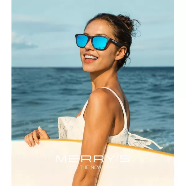 MERRYS Classic Square Polarized Sunglasses For Men Women Fashion Trend Sports Sunglasses S9013Matte Black FrameBlue Mirror Polarized Lens
