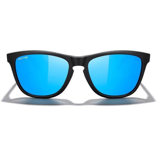 MERRYS Classic Square Polarized Sunglasses For Men Women Fashion Trend Sports Sunglasses S9013Matte Black FrameBlue Mirror Polarized Lens