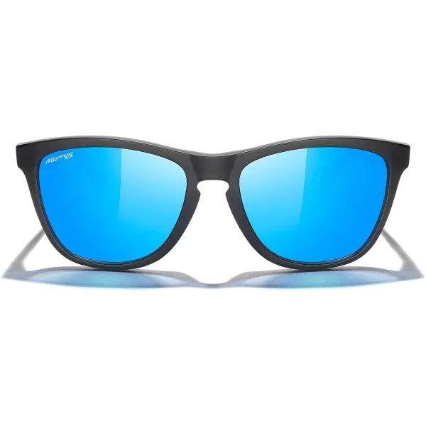 MERRYS Classic Square Polarized Sunglasses For Men Women Fashion Trend Sports Sunglasses S9013Matte Black FrameBlue Mirror Polarized LensBlue Logo