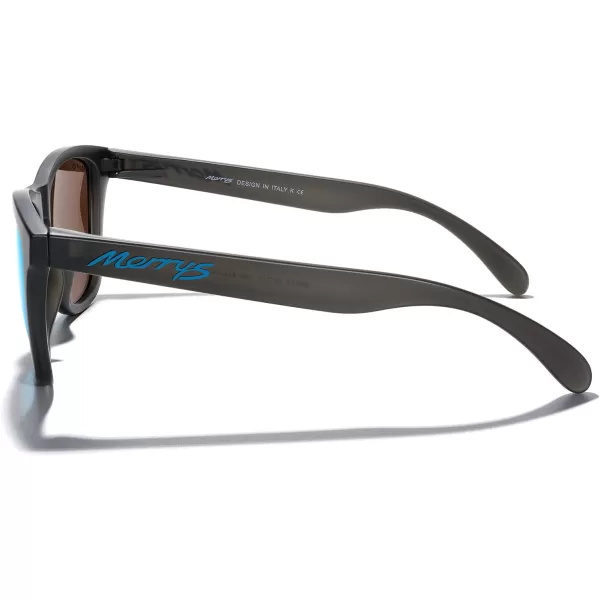 MERRYS Classic Square Polarized Sunglasses For Men Women Fashion Trend Sports Sunglasses S9013Matte Black FrameBlue Mirror Polarized LensBlue Logo