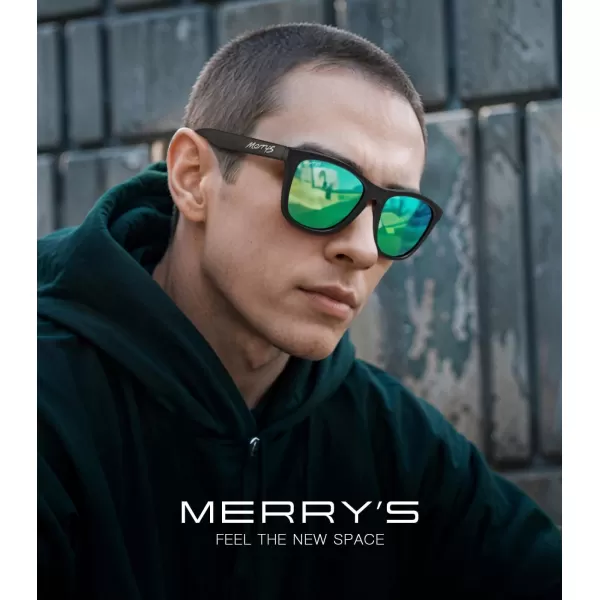 MERRYS Classic Square Polarized Sunglasses For Men Women Fashion Trend Sports Sunglasses S9013Matte Black FrameGreen Mirror Polarized Lens