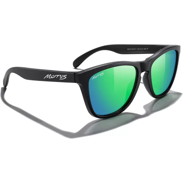 MERRYS Classic Square Polarized Sunglasses For Men Women Fashion Trend Sports Sunglasses S9013Matte Black FrameGreen Mirror Polarized Lens