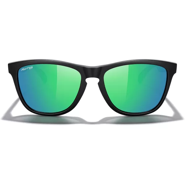 MERRYS Classic Square Polarized Sunglasses For Men Women Fashion Trend Sports Sunglasses S9013Matte Black FrameGreen Mirror Polarized Lens