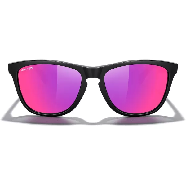 MERRYS Classic Square Polarized Sunglasses For Men Women Fashion Trend Sports Sunglasses S9013Matte Black FramePurple Mirror Polarized Lens