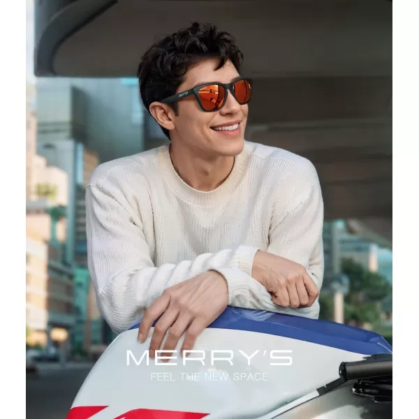 MERRYS Classic Square Polarized Sunglasses For Men Women Fashion Trend Sports Sunglasses S9013Matte Black FrameRed Mirror Polarized Lens