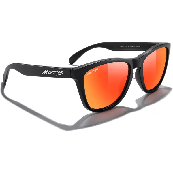 MERRYS Classic Square Polarized Sunglasses For Men Women Fashion Trend Sports Sunglasses S9013Matte Black FrameRed Mirror Polarized Lens