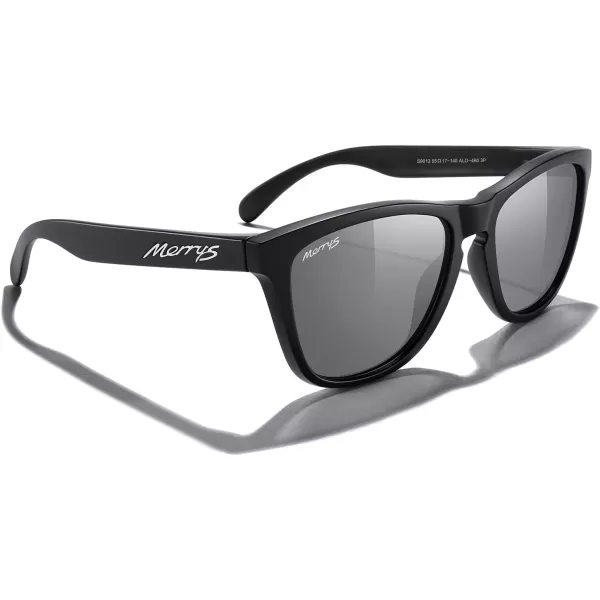 MERRYS Classic Square Polarized Sunglasses For Men Women Fashion Trend Sports Sunglasses S9013Matte Black FrameSilver Mirror Polarized Lens