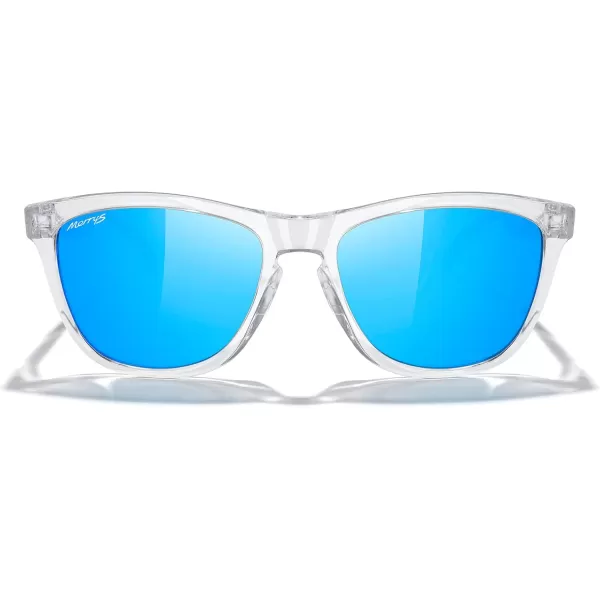 MERRYS Classic Square Polarized Sunglasses For Men Women Fashion Trend Sports Sunglasses S9013Transparent FrameBlue Mirror Polarized Lens