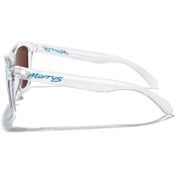 MERRYS Classic Square Polarized Sunglasses For Men Women Fashion Trend Sports Sunglasses S9013Transparent FrameBlue Mirror Polarized Lens