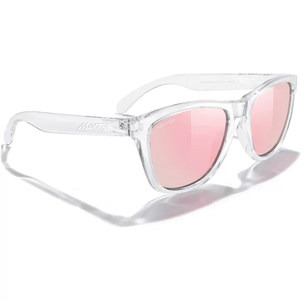 MERRYS Classic Square Polarized Sunglasses For Men Women Fashion Trend Sports Sunglasses S9013Transparent FramePink Mirror Polarized Lens