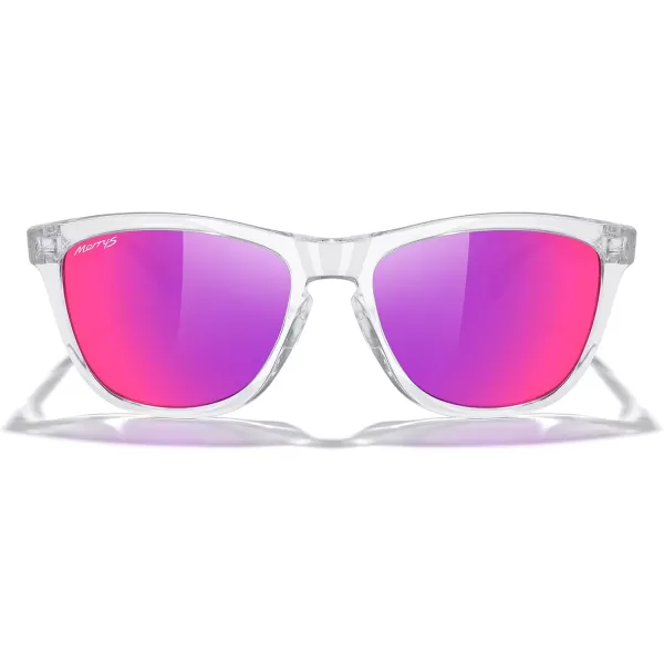 MERRYS Classic Square Polarized Sunglasses For Men Women Fashion Trend Sports Sunglasses S9013Transparent FramePurple Mirror Polarized Lens