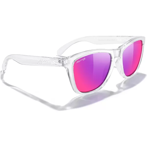 MERRYS Classic Square Polarized Sunglasses For Men Women Fashion Trend Sports Sunglasses S9013Transparent FramePurple Mirror Polarized Lens
