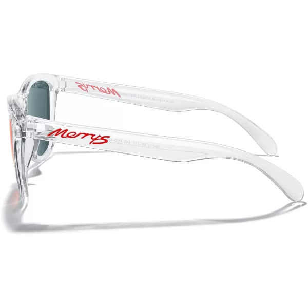 MERRYS Classic Square Polarized Sunglasses For Men Women Fashion Trend Sports Sunglasses S9013Transparent FrameRed Mirror Polarized Lens