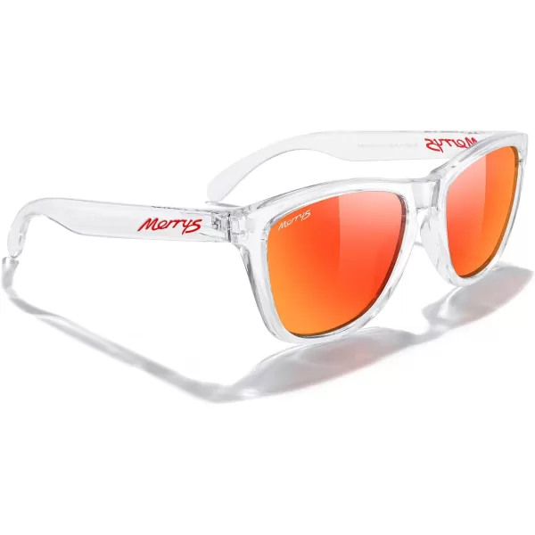 MERRYS Classic Square Polarized Sunglasses For Men Women Fashion Trend Sports Sunglasses S9013Transparent FrameRed Mirror Polarized Lens