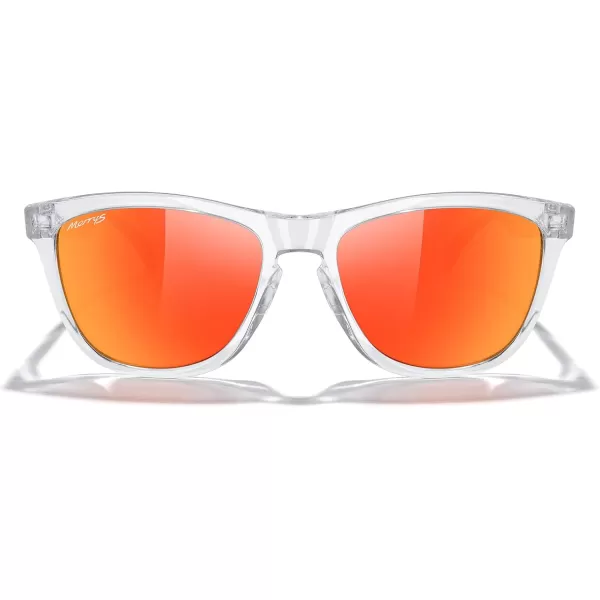 MERRYS Classic Square Polarized Sunglasses For Men Women Fashion Trend Sports Sunglasses S9013Transparent FrameRed Mirror Polarized Lens