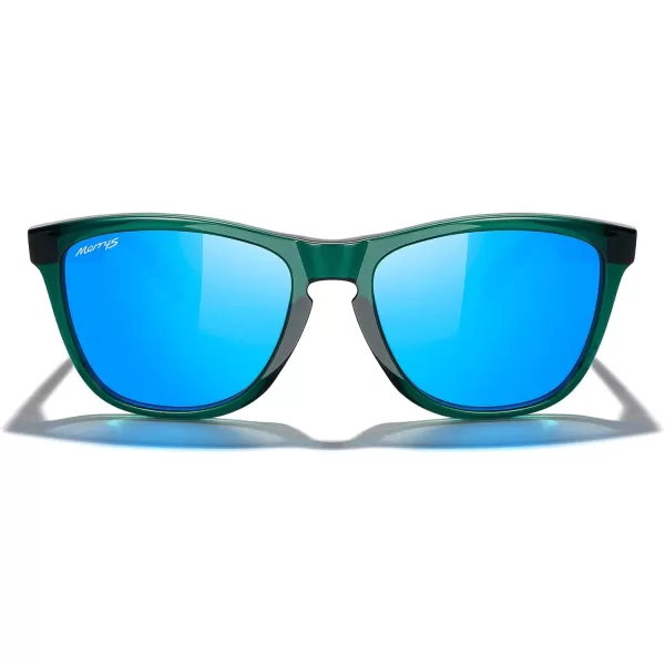 MERRYS Classic Square Polarized Sunglasses For Men Women Fashion Trend Sports Sunglasses S9013Transparent Green FrameBlue Mirror Polarized Lens