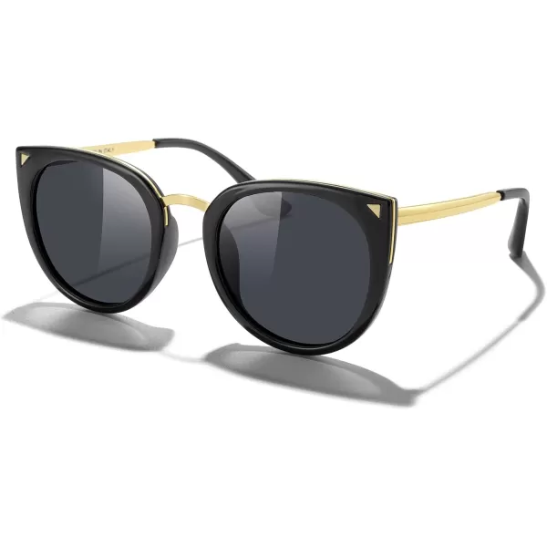 MERRYS Girls Cat Eye Sunglasses for kids Children Polarized Sunglasses S7001Black FrameGold MetalBlack Lens