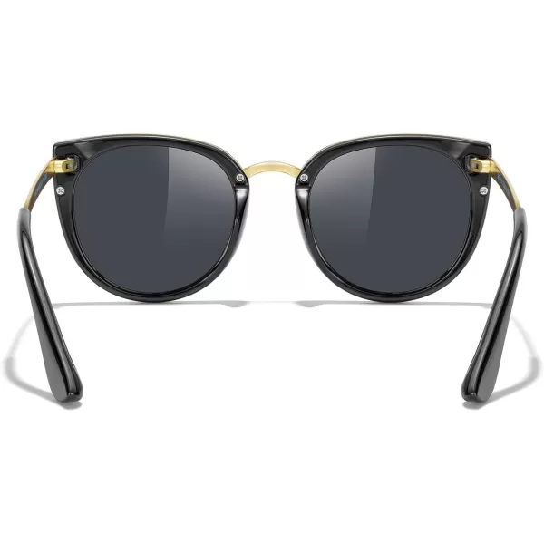 MERRYS Girls Cat Eye Sunglasses for kids Children Polarized Sunglasses S7001Black FrameGold MetalBlack Lens
