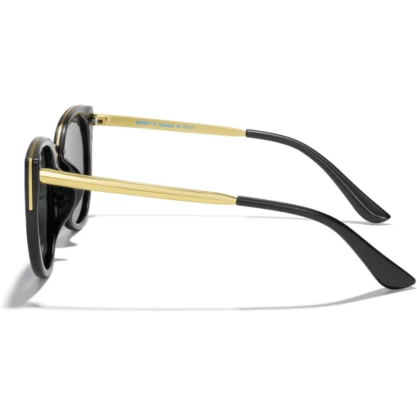 MERRYS Girls Cat Eye Sunglasses for kids Children Polarized Sunglasses S7001Black FrameGold MetalBlack Lens