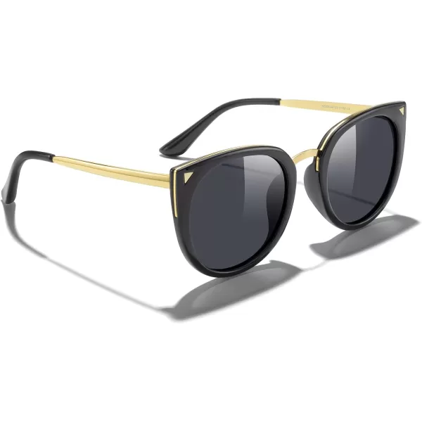 MERRYS Girls Cat Eye Sunglasses for kids Children Polarized Sunglasses S7001Black FrameGold MetalBlack Lens