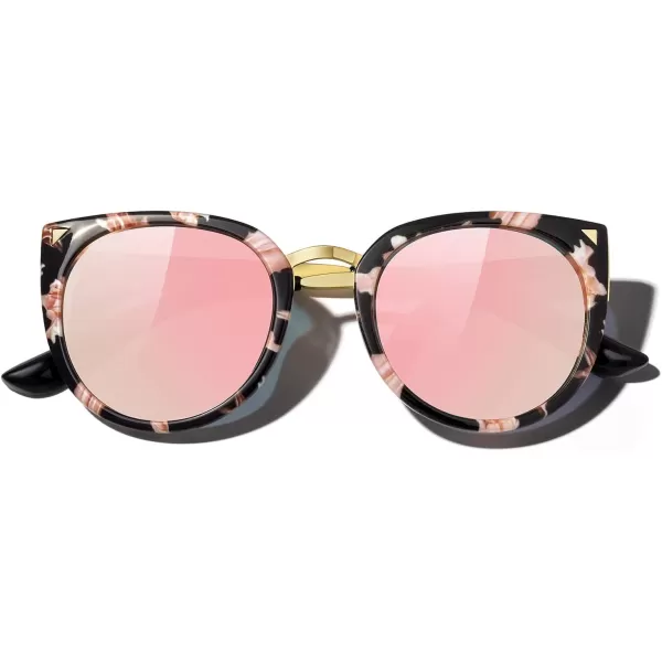 MERRYS Girls Cat Eye Sunglasses for kids Children Polarized Sunglasses S7001Pattern FrameGold MetalPink Mirror Lens