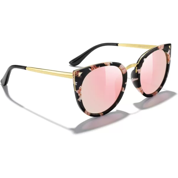 MERRYS Girls Cat Eye Sunglasses for kids Children Polarized Sunglasses S7001Pattern FrameGold MetalPink Mirror Lens
