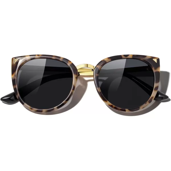 MERRYS Girls Cat Eye Sunglasses for kids Children Polarized Sunglasses S7001Tortoise FrameGold MetalBlack Lens