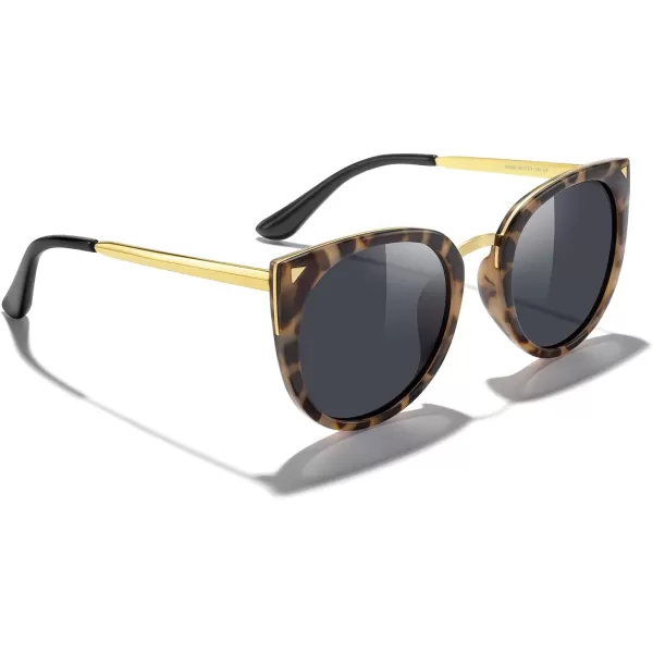 MERRYS Girls Cat Eye Sunglasses for kids Children Polarized Sunglasses S7001Tortoise FrameGold MetalBlack Lens