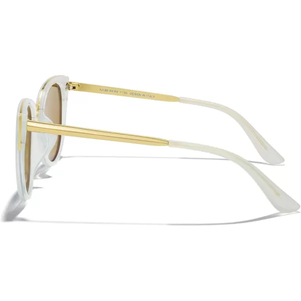 MERRYS Girls Cat Eye Sunglasses for kids Children Polarized Sunglasses S7001Tra Blue FrameGold MetalBlue Mirror Lens