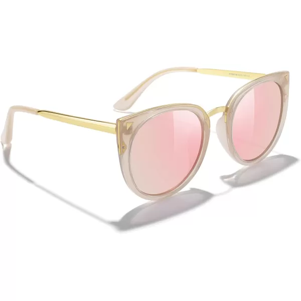 MERRYS Girls Cat Eye Sunglasses for kids Children Polarized Sunglasses S7001Tra Pink FrameGold MetalPink Mirror Lens