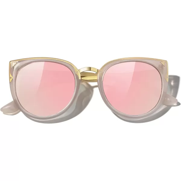 MERRYS Girls Cat Eye Sunglasses for kids Children Polarized Sunglasses S7001Tra Pink FrameGold MetalPink Mirror Lens