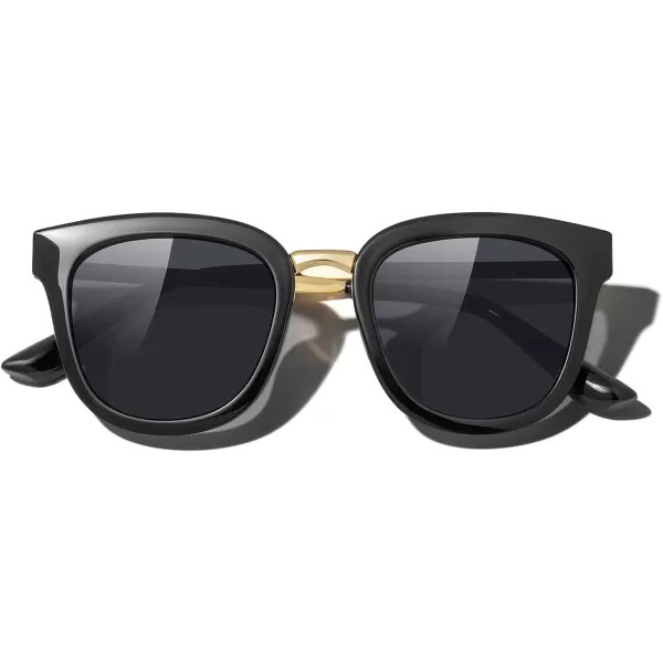 MERRYS Girls Cat Eye Sunglasses for kids Children Polarized Sunglasses S7001Zblack FrameGold MetalBlack Lens
