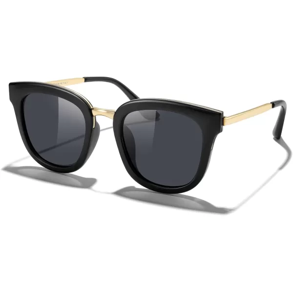 MERRYS Girls Cat Eye Sunglasses for kids Children Polarized Sunglasses S7001Zblack FrameGold MetalBlack Lens