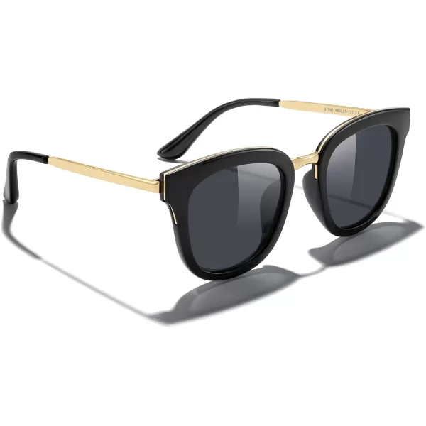 MERRYS Girls Cat Eye Sunglasses for kids Children Polarized Sunglasses S7001Zblack FrameGold MetalBlack Lens