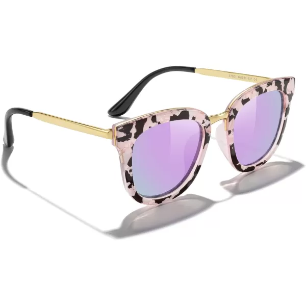 MERRYS Girls Cat Eye Sunglasses for kids Children Polarized Sunglasses S7001Zpattern FrameGold MetalPurple Mirror Lens
