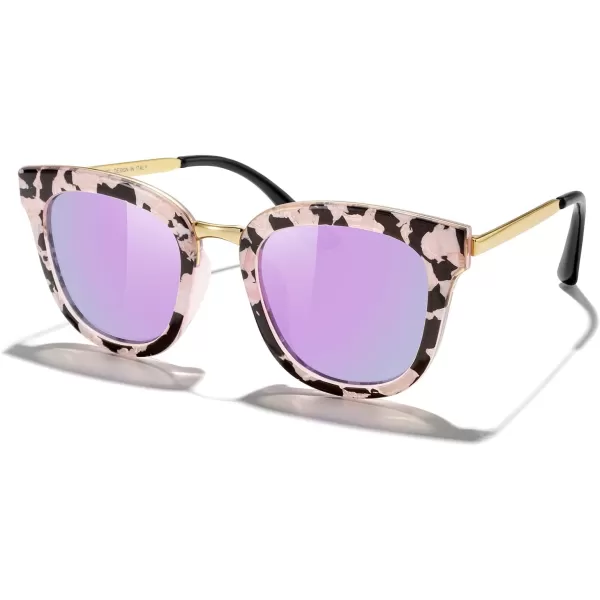 MERRYS Girls Cat Eye Sunglasses for kids Children Polarized Sunglasses S7001Zpattern FrameGold MetalPurple Mirror Lens