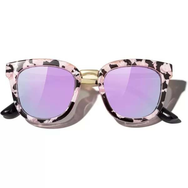 MERRYS Girls Cat Eye Sunglasses for kids Children Polarized Sunglasses S7001Zpattern FrameGold MetalPurple Mirror Lens