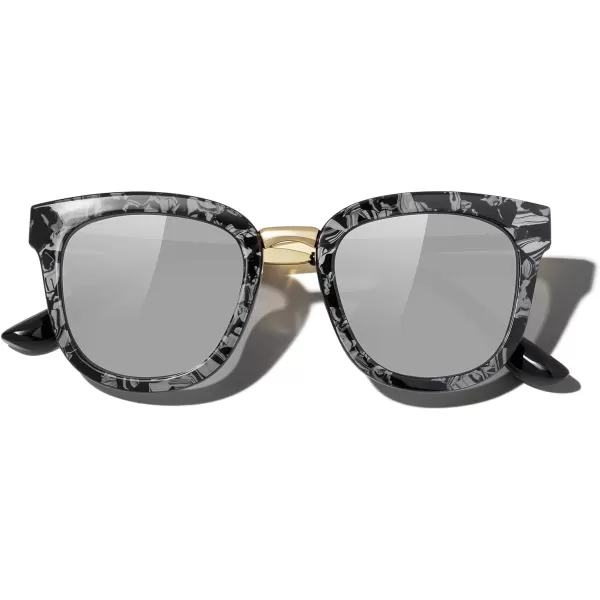 MERRYS Girls Cat Eye Sunglasses for kids Children Polarized Sunglasses S7001Zpattern FrameGold MetalSilver Mirror Lens