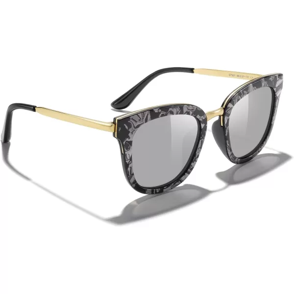 MERRYS Girls Cat Eye Sunglasses for kids Children Polarized Sunglasses S7001Zpattern FrameGold MetalSilver Mirror Lens