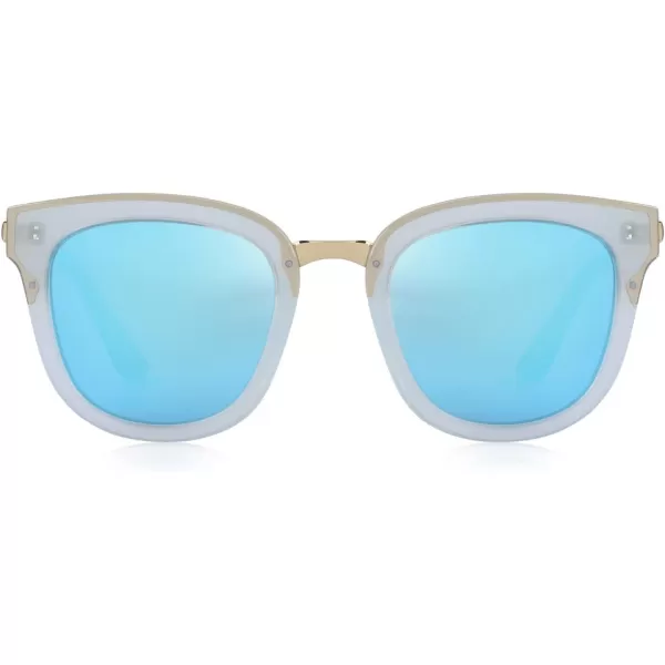 MERRYS Girls Cat Eye Sunglasses for kids Children Polarized Sunglasses S7001Ztra Blue FrameGold MetalBlue Mirror Lens