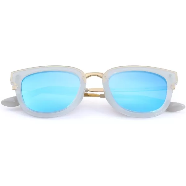 MERRYS Girls Cat Eye Sunglasses for kids Children Polarized Sunglasses S7001Ztra Blue FrameGold MetalBlue Mirror Lens