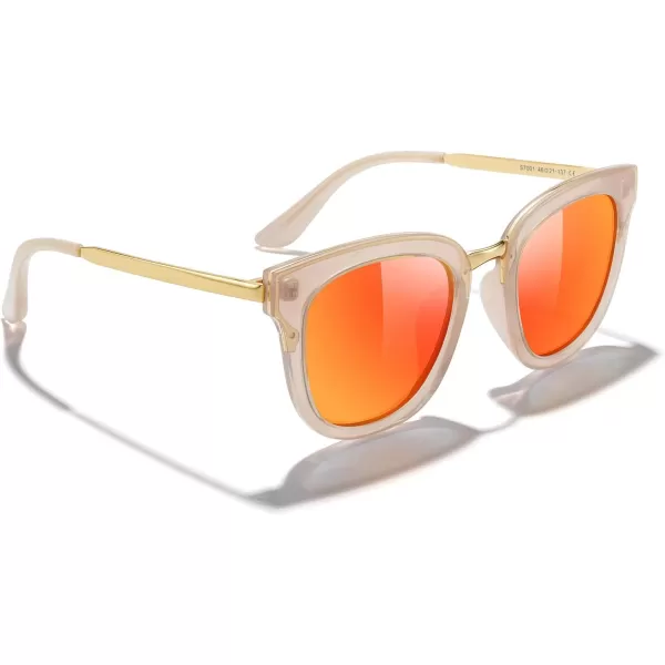 MERRYS Girls Cat Eye Sunglasses for kids Children Polarized Sunglasses S7001Ztra Pink FrameGold MetalRed Mirror Lens