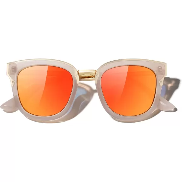 MERRYS Girls Cat Eye Sunglasses for kids Children Polarized Sunglasses S7001Ztra Pink FrameGold MetalRed Mirror Lens