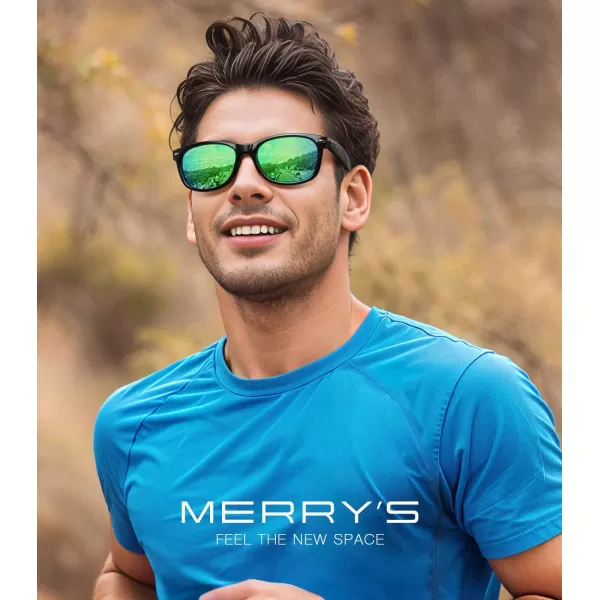 MERRYS Polarized Unisex Shades Sunglasses for Men and Women Vintage Polarized Sun Glasses Mirror LensBlack FrameGreen Mirror Lens